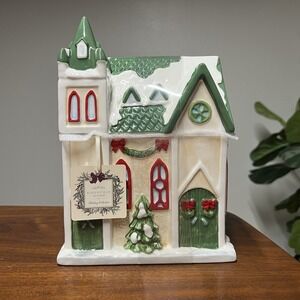 NEW Ridgefield Home Christmas Cookie Jar Canister 9.5" Christmas Green Holiday